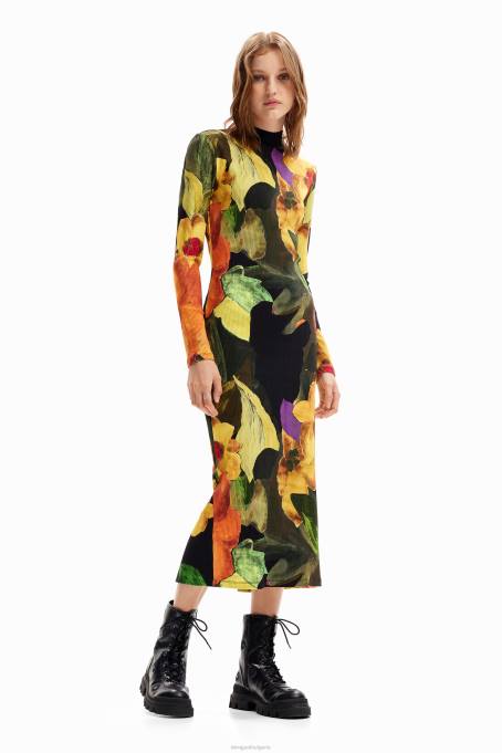 Desigual облекло Жени тънка миди рокля на цветя V0BL1138