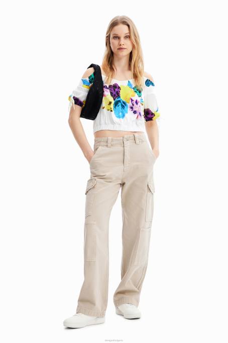 Desigual облекло Жени м. Къса набрана блуза на цветя на Christian Lacroix V0BL554