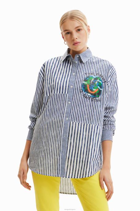 Desigual облекло Жени риза с пачуърк илюстрация на райета V0BL640