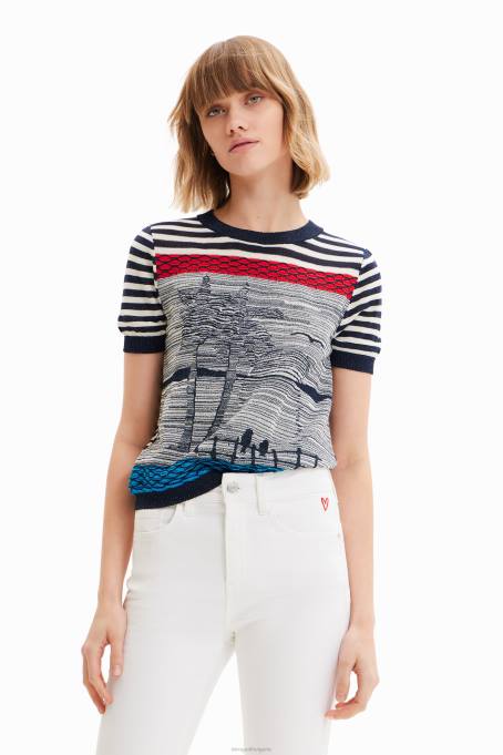 Desigual облекло Жени плетена моряшка тениска V0BL1001