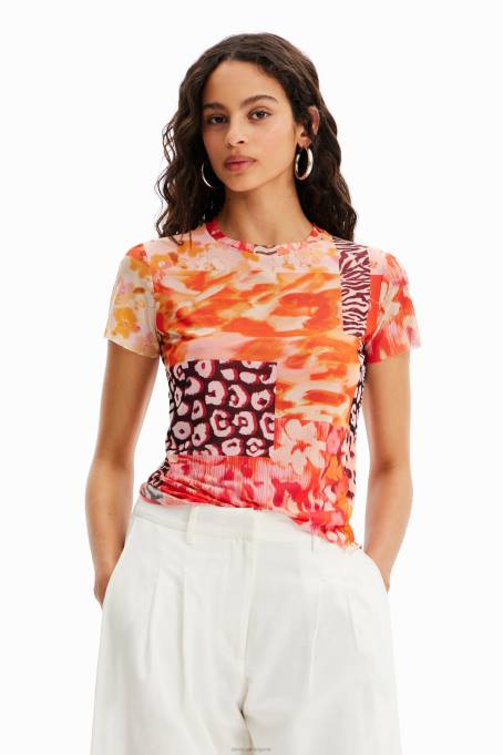 Desigual облекло Жени тениска с кръпки от тюл V0BL375