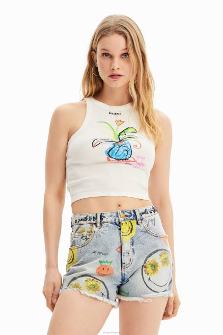 Desigual облекло Жени тънка тениска с илюстрация с рипс V0BL580
