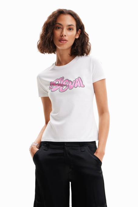 Desigual облекло Жени тениска с кристали с къс ръкав V0BL803