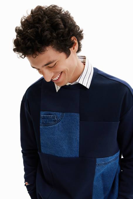 Desigual облекло мъже дънков суитшърт пачуърк V0BL1529